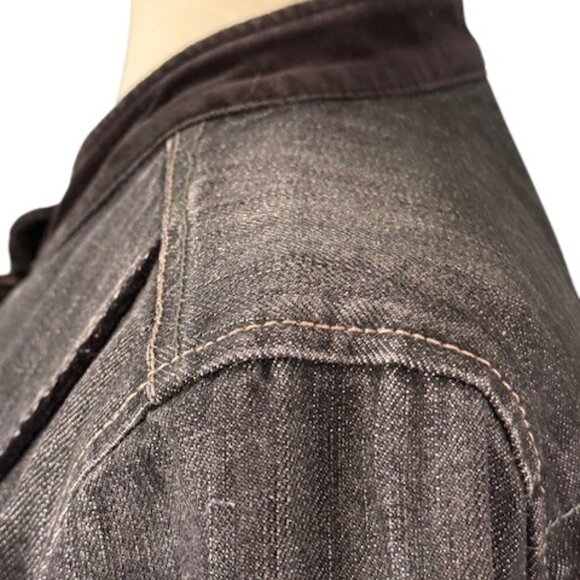 DKNY Jeans Women's Black Cropped Denim Military Style Jacket Stretch Faded L EUC - Picture 8 of 16